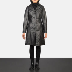 Alexis Leather Coat Black Single Breasted