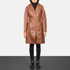 Alexis Leather Coat Brown Single Breasted