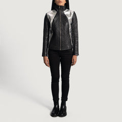 Alia Leather Biker Jacket Metallic Black