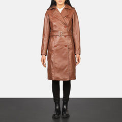 Alice Leather Coat Brown Double Breasted