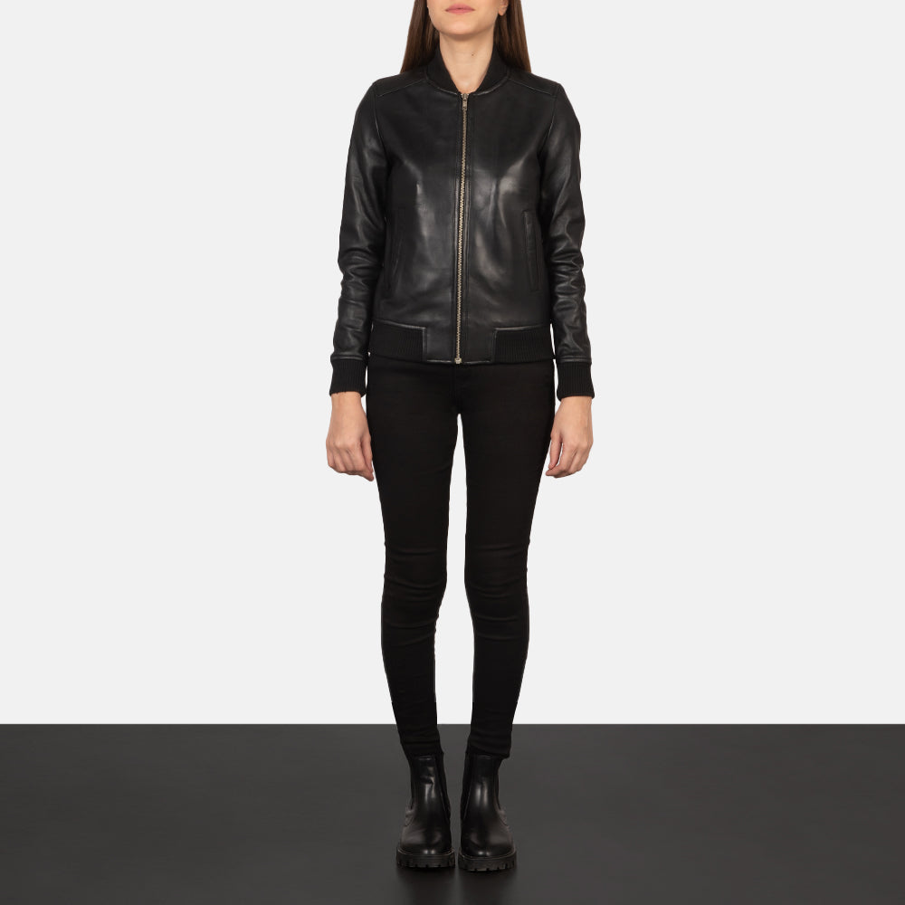 Elara Classic Women Black Leather Bomber
