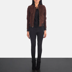Elara Classic Women Brown Suede Bomber Jacket