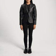 Cora Quilted Leather Blazer In Black