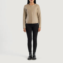 Elixir Collarless Leather Jacket In Beige