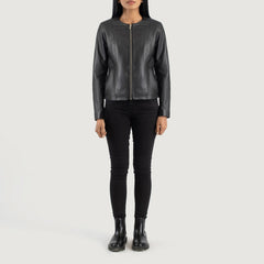 Elixir Collarless Leather Jacket In Black
