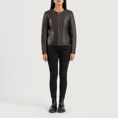 Elixir Collarless Leather Jacket In Brown