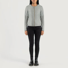 Elixir Collarless Leather Jacket In Grey