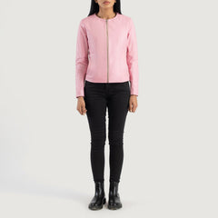 Elixir Collarless Leather Jacket In Pink
