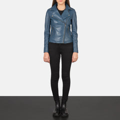 Flashback Leather Biker Jacket In Blue