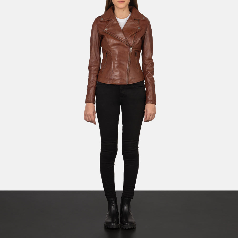 UrbanEdge Women Brown Leather Moto Jacket
