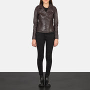 UrbanEdge Women Maroon Leather Moto Jacket