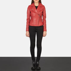 Flashback Leather Biker Jacket In Red