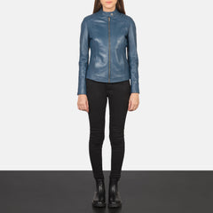 Kelsee Biker Jacket Made From Blue Leather
