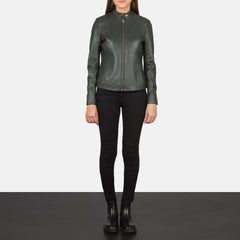 Kelsee Biker Jacket Made From Green Leather
