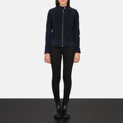 Kelsee Suede Biker Jacket In Navy Blue