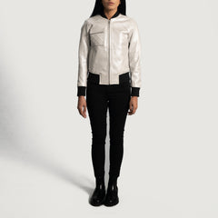 Lana Leather Bomber Jacket In Silver
