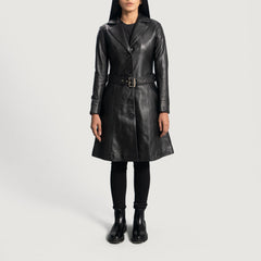 Moonlight Leather Trench Coat In Black