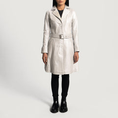 Moonlight Leather Trench Coat In Silver