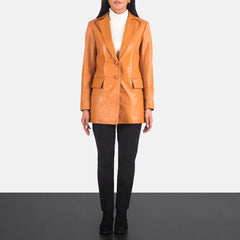 Marilyn Leather Blazer In Tan Brown