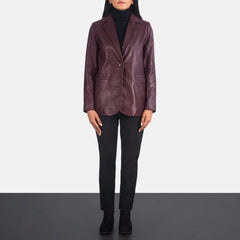 Norma Leather Blazer In Maroon