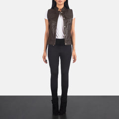 Rayne Moto Leather Vest In Brown