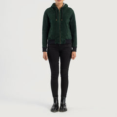 Rebella Hooded Suede Bomber Jacket In Green