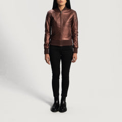 Reida Leather Bomber Jacket In Maroon