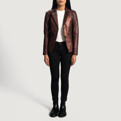 Ruby Metallic Leather Blazer In Maroon
