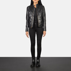 Rumella Leather Biker Jacket In Black