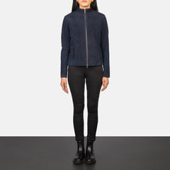 Rumella Suede Biker Jacket In Blue