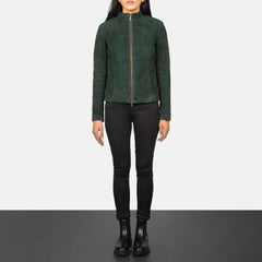 Rumella Suede Biker Jacket In Green