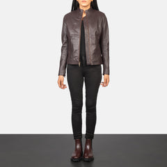 Rumella Leather Biker Jacket In Maroon