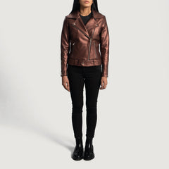 Rumy Leather Biker Jacket In Maroon