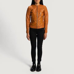 Sandy Tan Dye Leather Biker Jacket