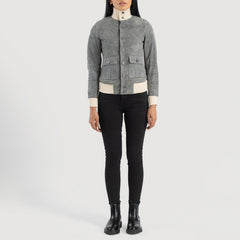 Sasha A1 Suede Bomber Jacket In Grey