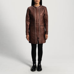 Trudy Lane Quilted Leather Coat In Maroon