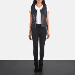 Vanda Leather Biker Vest In Black