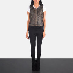 Vanda Distressed Leather Biker Vest In Brown