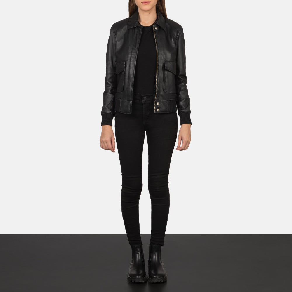 Altitude Edge Women's Black Leather Bomber Jacket