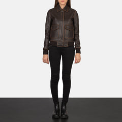 Altitude Edge Women's Brown Leather Bomber Jacket