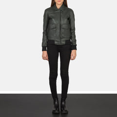 Altitude Edge Women's Green Leather Bomber Jacket