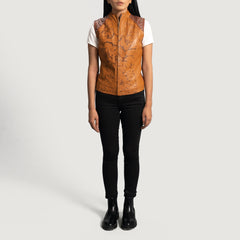 Westina Leather Vest In Tan Dye