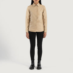 Zenith Leather Shirt Jacket In Beige