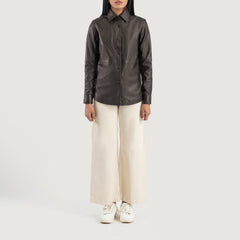 Zenith Leather Shirt Jacket In Brown