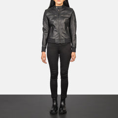 Zenna Leather Bomber Jacket In Black