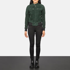 Zenna Suede Bomber Jacket In Green