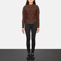 Zenna Suede Bomber Jacket In Mocha
