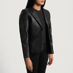 Cora Quilted Leather Blazer In Black