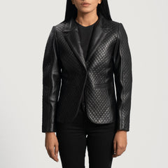 Cora Quilted Leather Blazer In Black