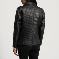 Cora Quilted Leather Blazer In Black